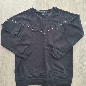 Black Sweater with Lace and Stud Details